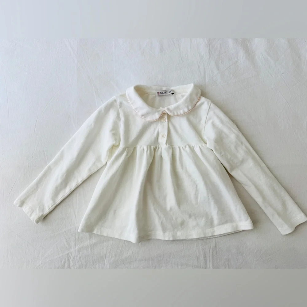 MONCLER White Long Sleeve Empire Waist Top Blouse Shirt Toddler Girl Preppy - Picture 2 of 9